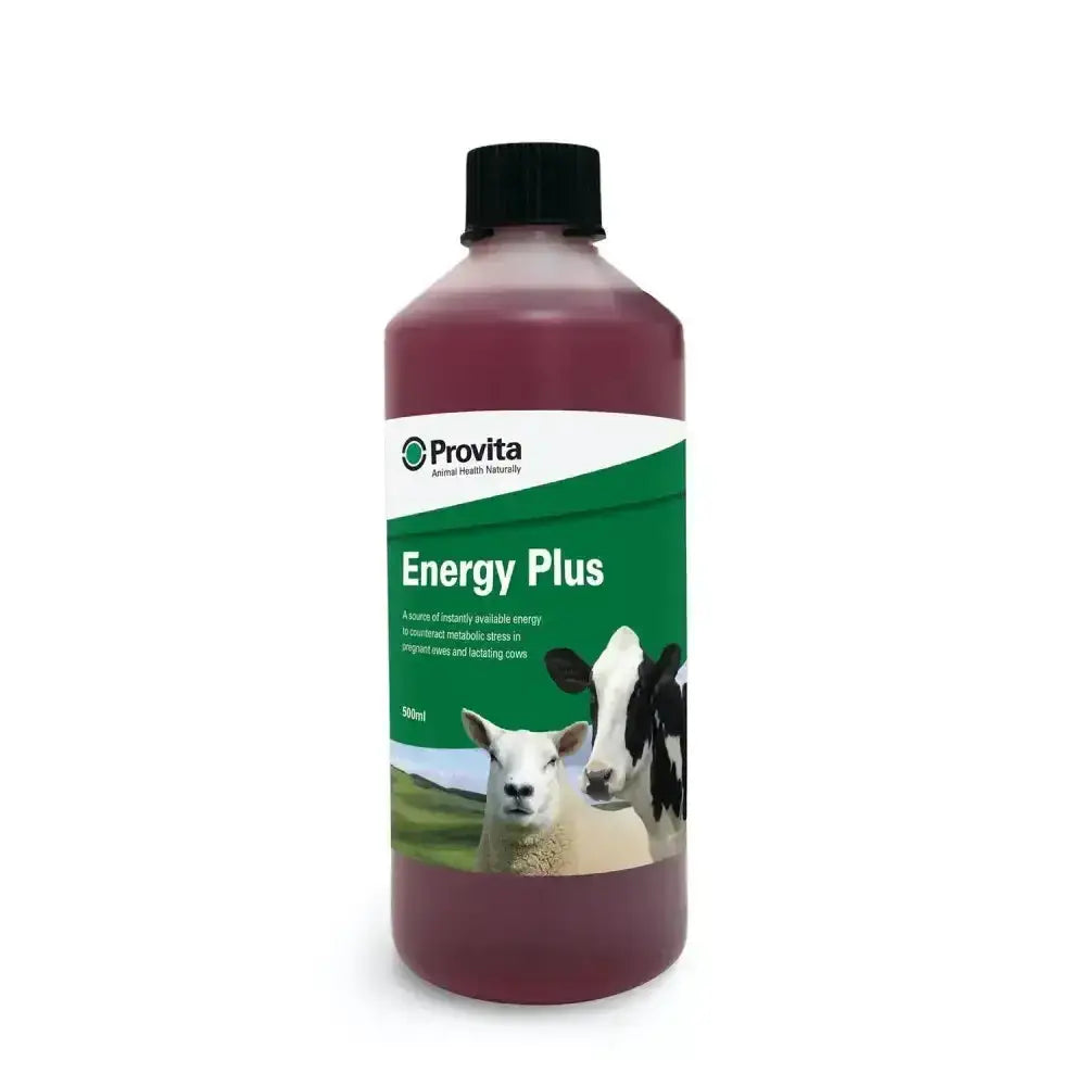 A 500ml bottle of provita energy plus nutritional supplement providing a reddish brown energy source in clear plastic