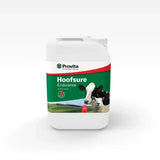 White plastic jug with green and red label featuring cow and lamb branded as provita hoofsure endurance footbath solution for maintaining hoof condition by combining organic acids