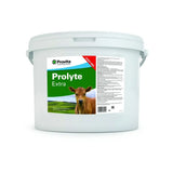 White plastic bucket of provita prolyte extra oral powder electrolyte with green label and brown cow for re-establish beneficial bacteria