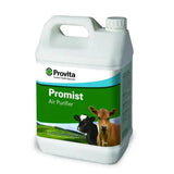 White plastic jug with green and white provita promist air purifier label featuring cows and natural organic acids