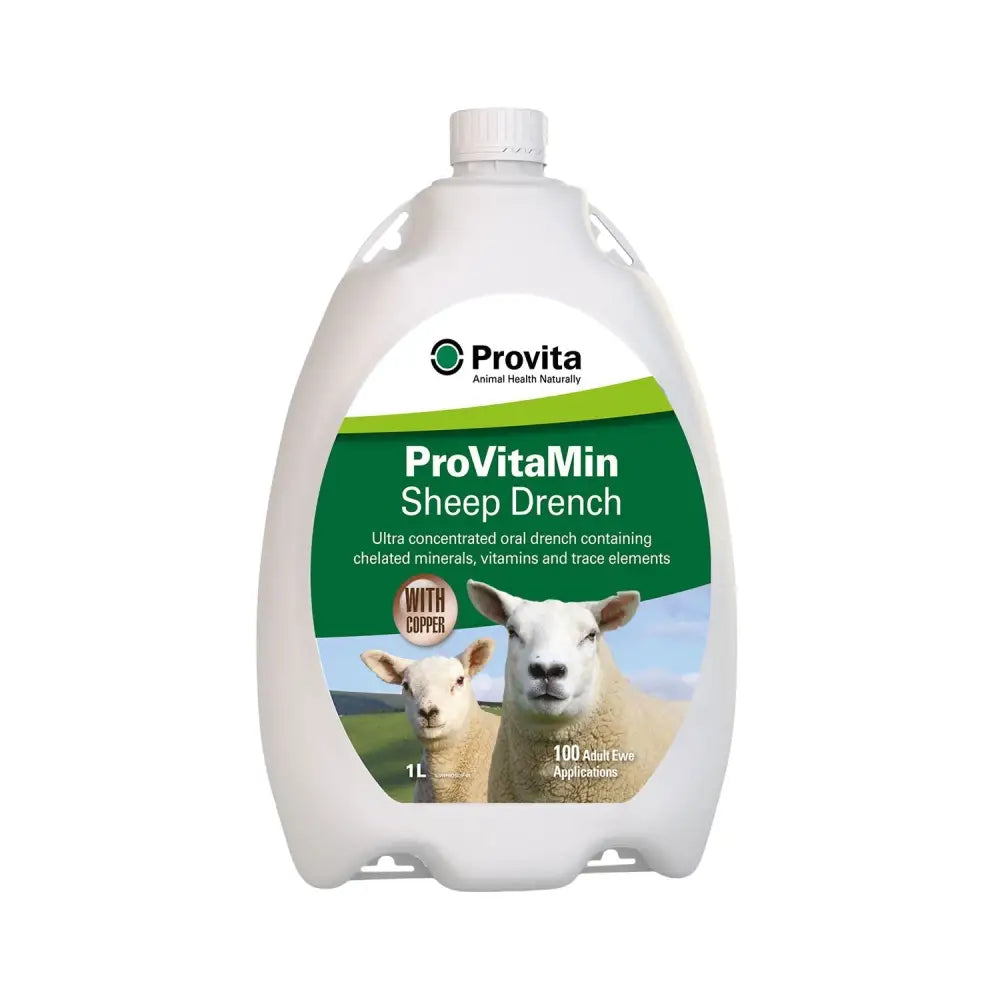 White plastic bottle of provita provitamin sheep with copper ultra-concentrated oral drench with chelated minerals and broad-spectrum elements