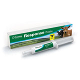 Provita response paste is a 15g white tube with green cows designed as an orally administered paste for newborn calves