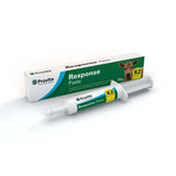White plastic tube of provita response paste with green and yellow labels featuring a cow image for newborn calves orally administered paste