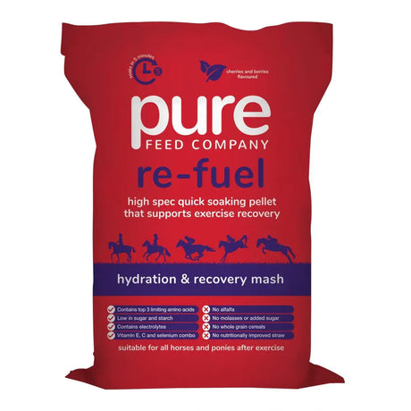 Red bag of pure feed re-fuel recovery mash a high-spec quick soaking pellet mash for horses and ponies after exercise