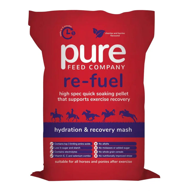 Red bag of pure feed re-fuel recovery mash a high-spec quick soaking pellet mash for horses and ponies after exercise
