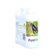 White plastic bottle of pureflax linseed oil with black horse label natural cold pressed pressed flax oil for horses