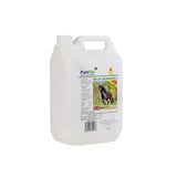 White plastic jug of pureflax linseed oil natural cold pressed flax oil for horses with british flag label