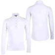 White long-sleeved qhp emilee crystal competition shirt with high collar and sparkling crystal embellishments neckline