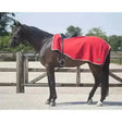 Red horse blanket qhp exercise rugs fleece cooler with white trim and velcro closure for equestrian use
