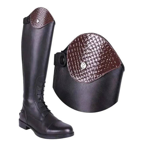 QHP Romy Exchangeable Synthetic Croco Tops Brown 35 - 37 QHP Long Riding Boots Barnstaple Equestrian Supplies
