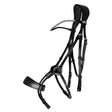 Black leather qhp sedna anatomical leather bridle with silver hardware and padded crown piece for comfortable riding