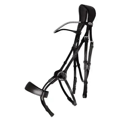 Black leather qhp sedna anatomical leather bridle with silver hardware and padded crown piece for comfort