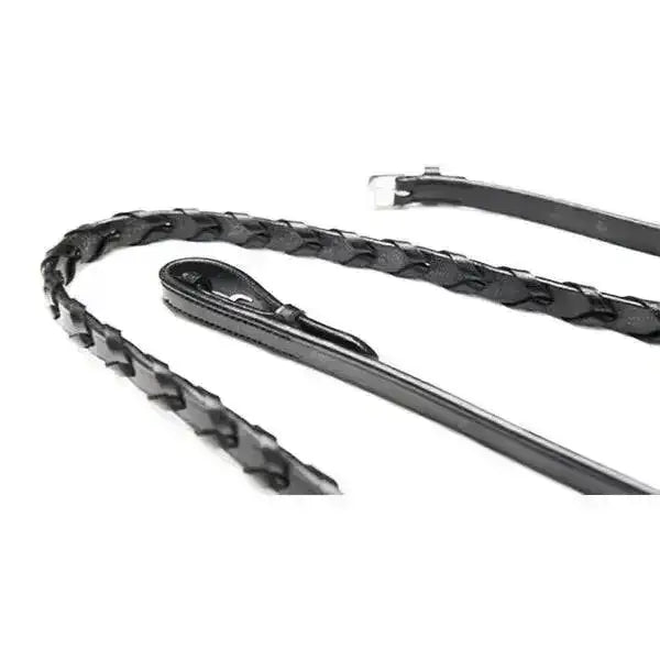 Quality leather laced reins black braided leather with silver buckle and smooth strap for riding control