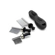 Black ergonomic handle quarter comb marker set with attached metal comb attachments for precise quarter marking