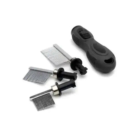 Black ergonomic handle with metal attachments from quarter comb marker set for precise quarter marking comb use