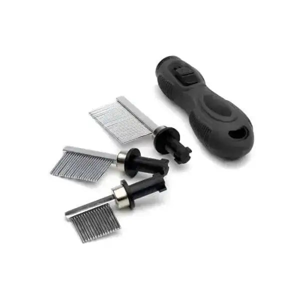Black ergonomic handle with metal attachments from quarter comb marker set for precise quarter marking comb use