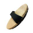 Light-colored wooden quarter marking brush with natural boar bristles and black leather strap for creating perfectly defined quarter marks