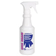 White plastic spray bottle with white trigger labeled exhibitor’s quic braid tail control spray for mane and tail