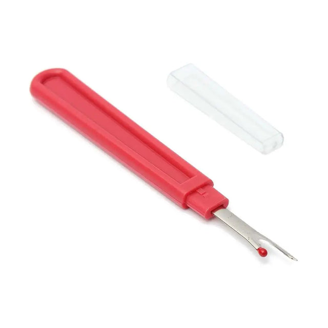 Quick unpick red plastic handled seam ripper with metallic blade and red tip for smart grooming and to remove plaits