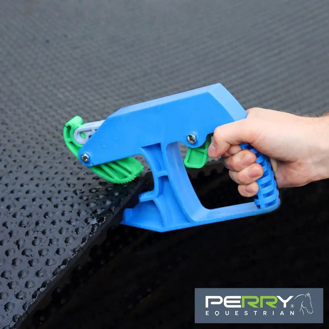 Blue and green plastic quickgrab rubber matting grabber with textured grip handle for easy rubber matting removal