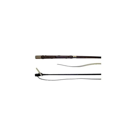 Black leather r401 dealer whip with braided handle and metallic silver tip perfect for mactack dealer whip use