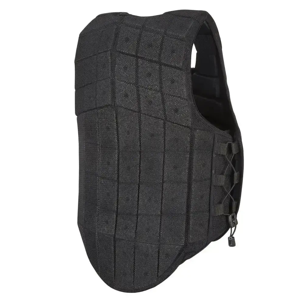 Black tactical vest with reinforced grid panels and adjustable side straps for racesafe motion3 youth body protector