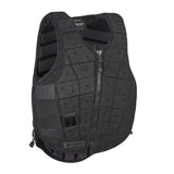 Black racesafe motion3 youth body protector with grid pattern, reinforced panels, and central zipper for young riders