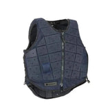 Dark blue mesh racesafe motion youth body protector vest with black padded straps and central zipper using innovative multi-foam technology