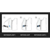 Black and blue adjustable loop system on the back of the racesafe motionair air jacket low-profile air jacket
