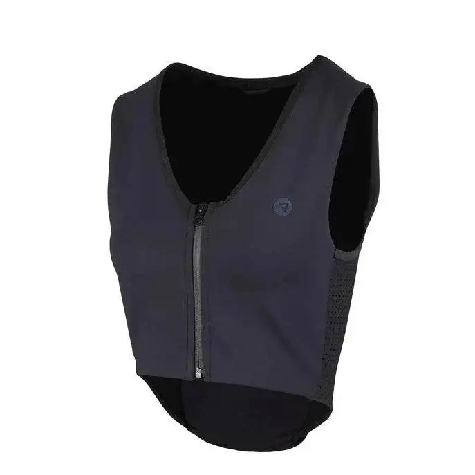 Black mesh-backed racesafe motionlite cycling vest with front zipper and subtle logo offers lightweight technical gilet