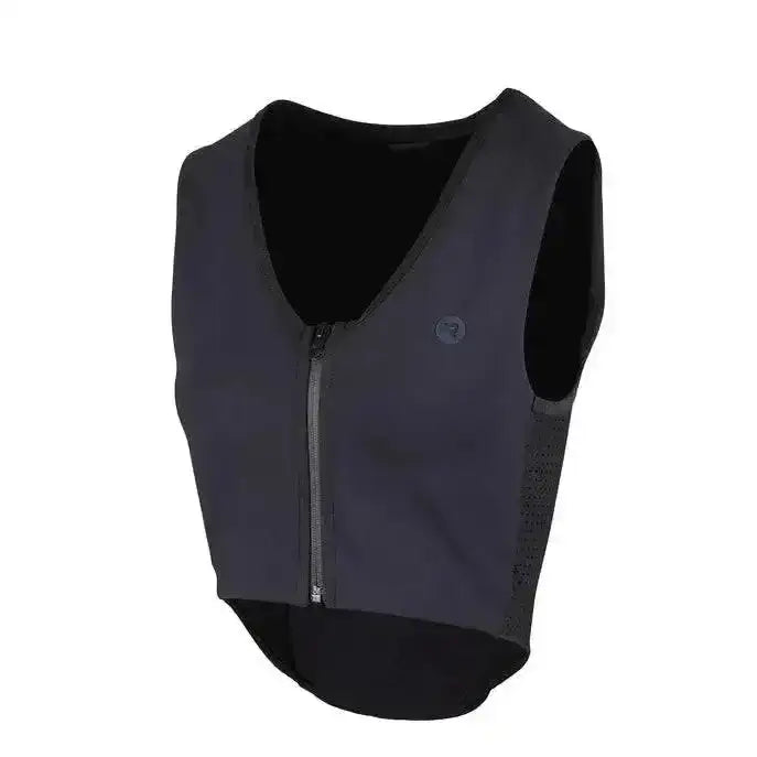 Black neoprene technical gilet with front zipper and mesh sides from racesafe motionlite protector young rider line