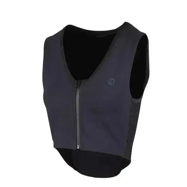 Black neoprene technical gilet with front zipper and mesh sides from racesafe motionlite protector young rider line