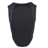 Black sleeveless technical gilet with mesh panels on sides shown from back racesafe motionlite protector young rider