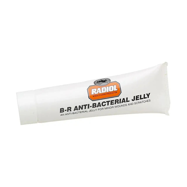 White tube of radiol b-r antibacterial yellow soothing jelly for minor wounds and scratches health care use