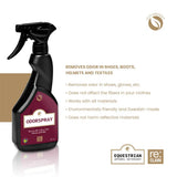 Black odour spray bottle with maroon label odorspray and swedish flag for equestrian gear and horse textiles