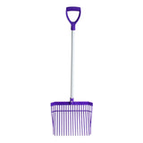 Purple gorilla bedding fork with a white handle poly carbonite and d-shaped grip for easy use