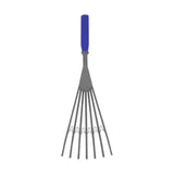 Blue-handled red gorilla big tidee plastic rake with gray metal tines and decorative cutouts that makes collecting poo easy