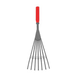 Red gorilla big tidee plastic rake with red handle gray metal tines and decorative cutouts makes collecting poo easy