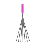 Pink-handled red gorilla big tidee plastic rake with gray metal head and evenly spaced tines makes collecting poo easy