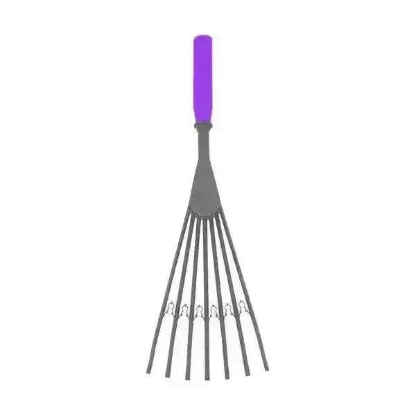 Purple-handled red gorilla big tidee plastic rake with sleek metal tines makes collecting poo easy and efficient