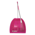 Bright pink red gorilla big tidee dustpan with matching pink handle long metal rake and silver frame bristles