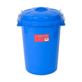 Bright blue plastic gorilla bin with clip lid blue and metal wire handles for easy carrying and secure storage