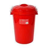Red gorilla bin made of plastic with clip lid red and metal handles for easy carrying and secure storage