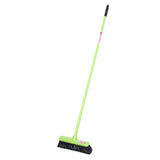 Lime green plastic handled gorilla broom 30cm with black bristles and grip featuring integrated scraper blade and unique features