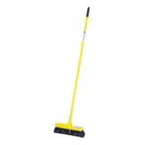 Yellow broom with black bristles and handle grip showing unique features of red gorilla broom 30cm with scraper blade