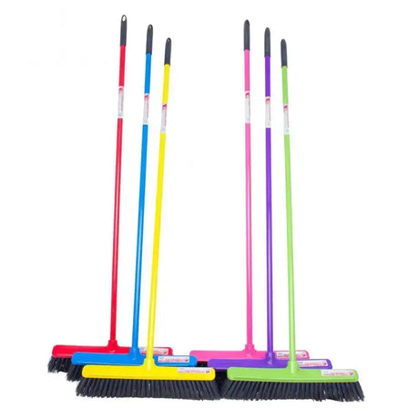 Set of colorful plastic-handled gorilla broom 50cm with black bristles and matching heads featuring unique features