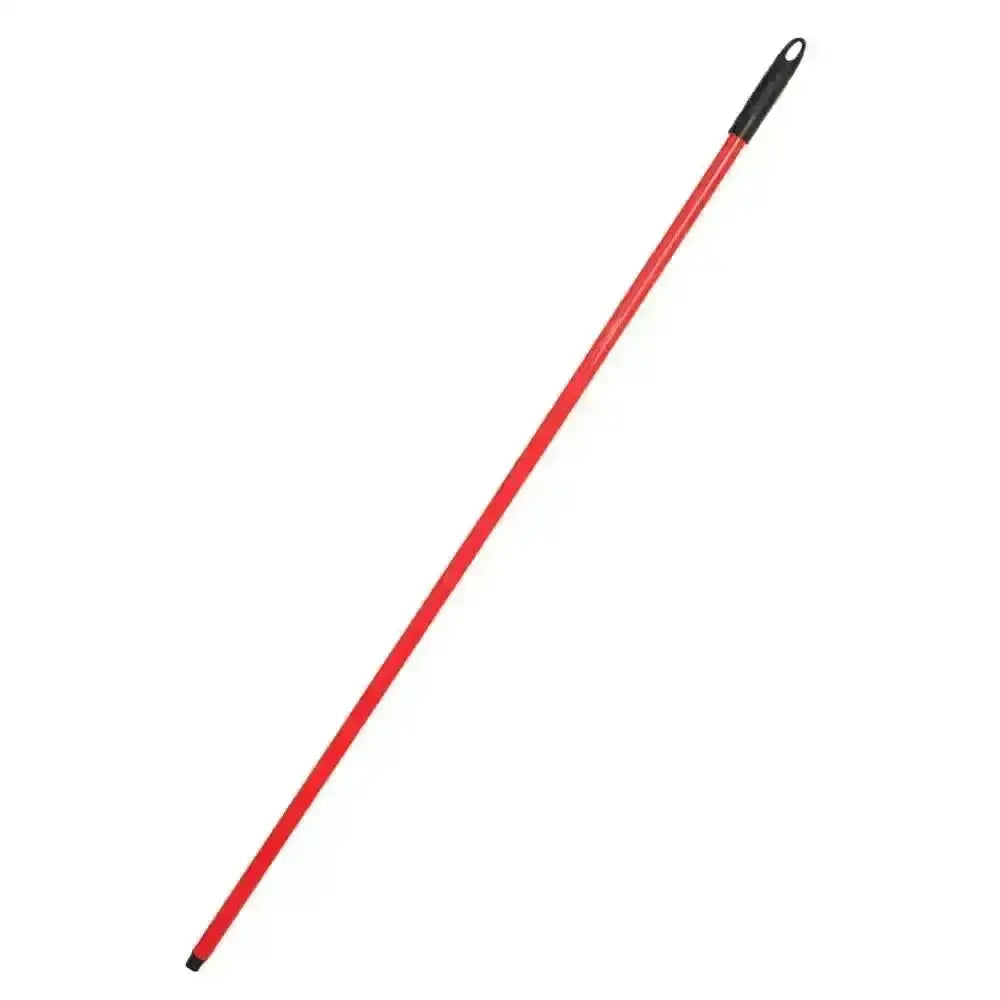 Red gorilla broom handle with red plastic coated steel mop handle and black grip and end caps