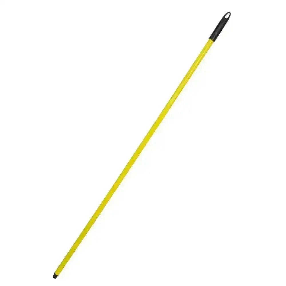 Yellow plastic coated steel mop handle with black grip and tip for red gorilla broom handle use