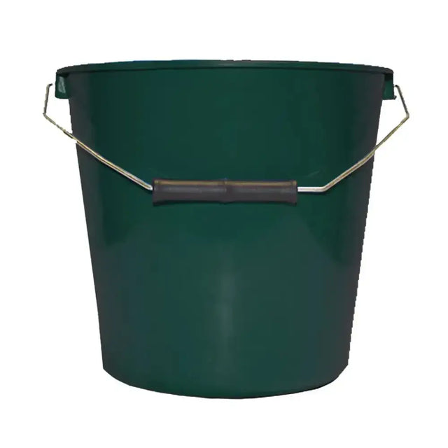 Dark green plastic gorilla calf bucket with metal handle and black grip perfect for feeding calves