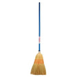 Red gorilla natural large traditional corn broom with blue handle and natural straw bristles with orange bands